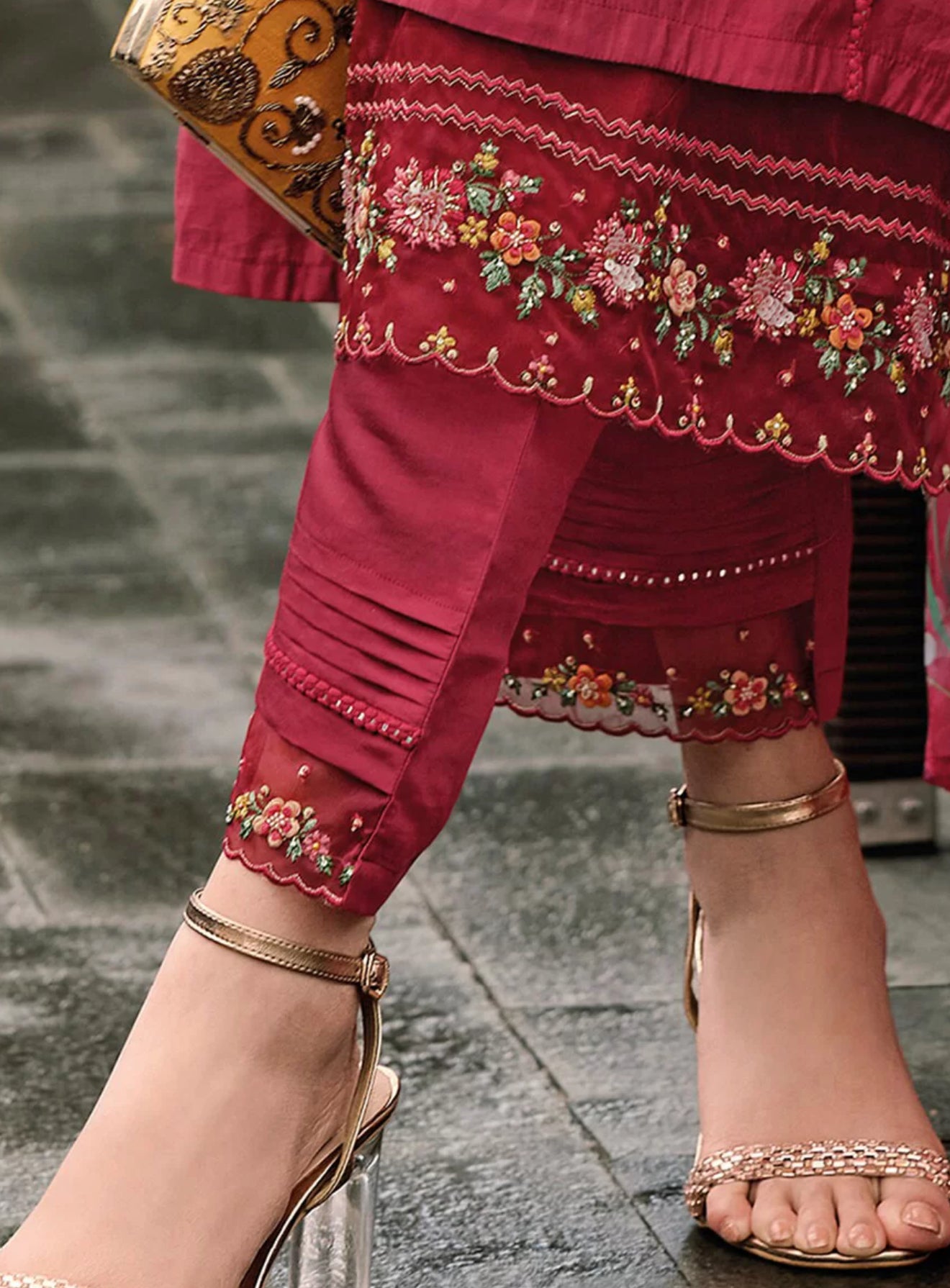 Women Silk Kurtha Set with Floral Embroidery and Thread Work