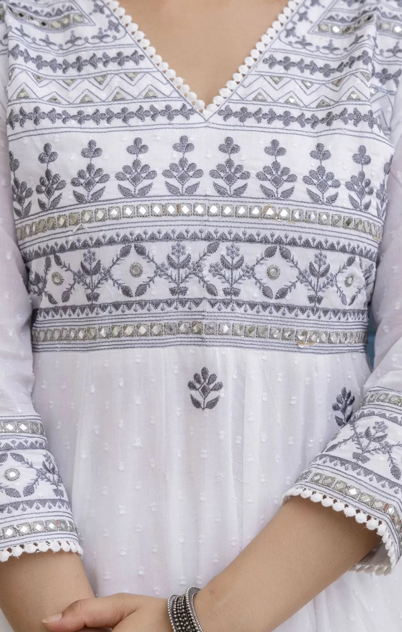 Women Floral Embroidered Cotton Kurtha with Trousers and Dupatta