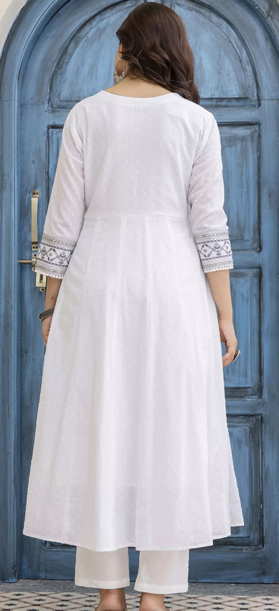 Women Floral Embroidered Cotton Kurtha with Trousers and Dupatta