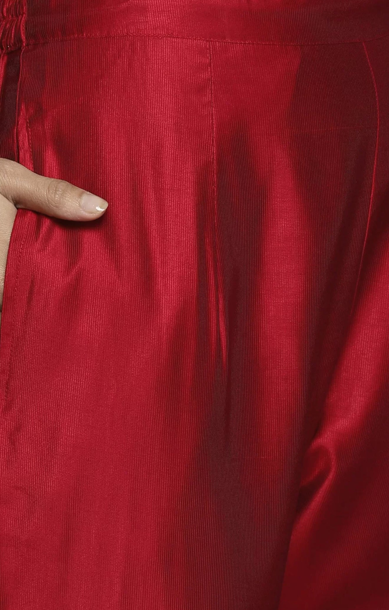 Women Red sequinned Ethnic Motifs Embroidered Kurtha with Trousers and Dupatta