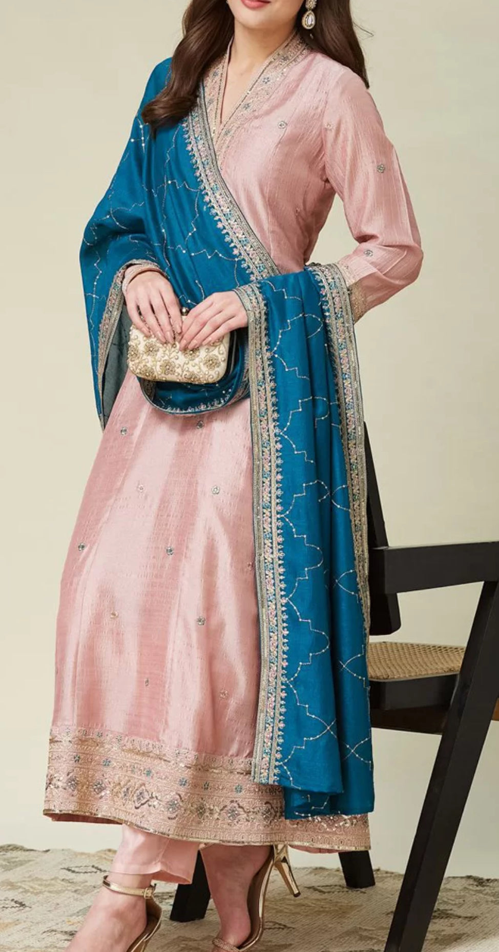 Women Pleated Ethnic Motifs Embroidered Anarkali Kurtha with Trousers and Dupatta