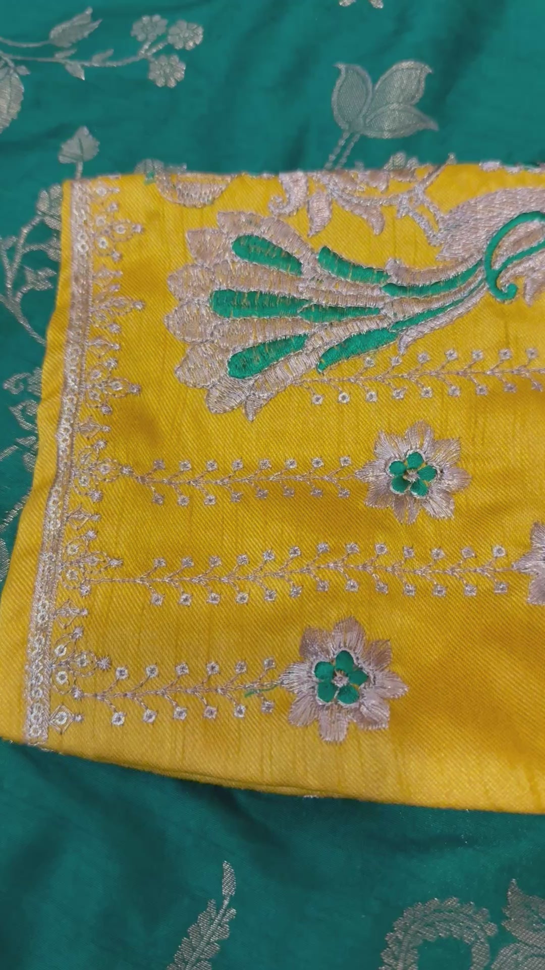 Green Dola Silk Saree with Embroidered Stitched Blouse