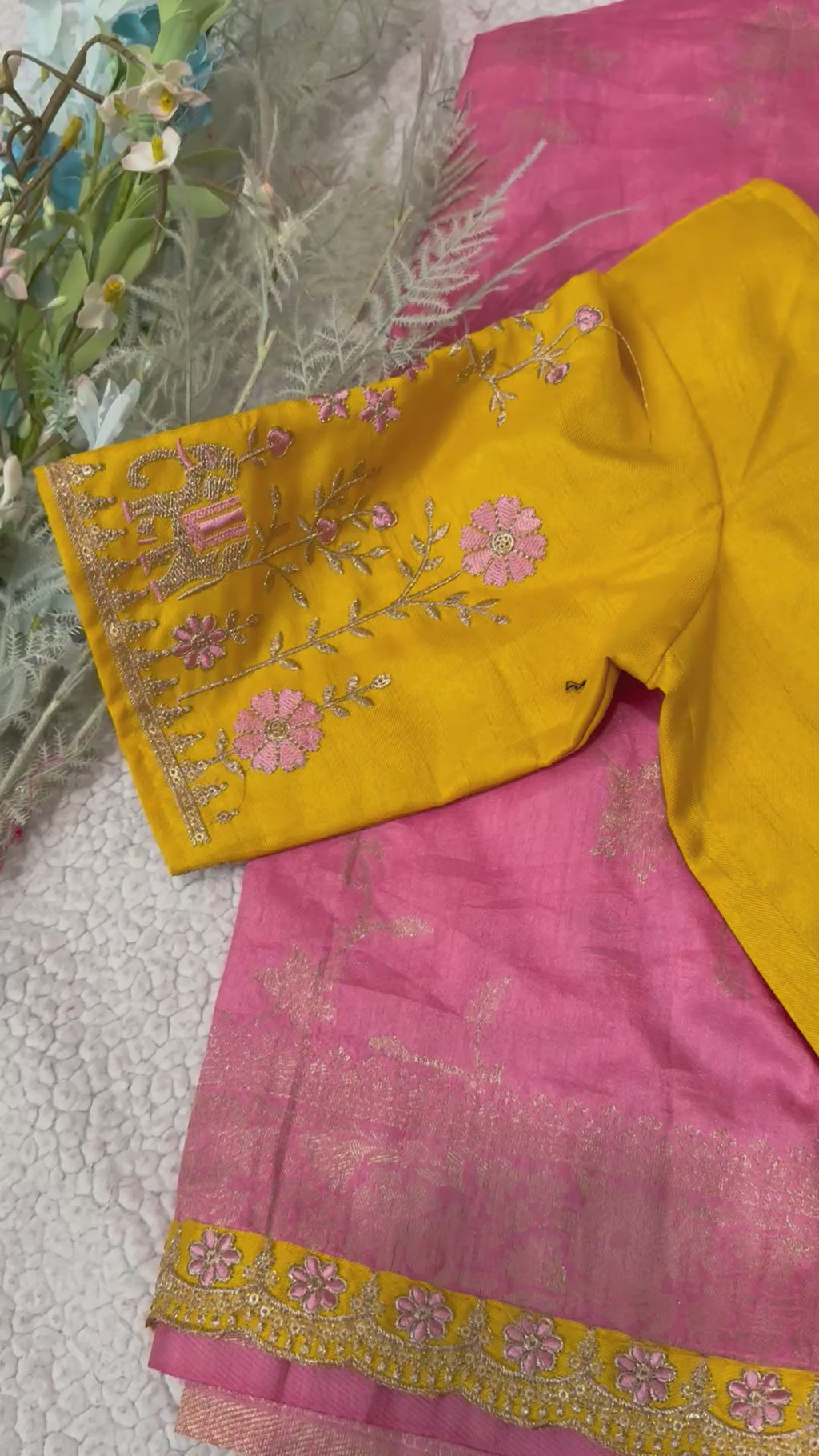 Dola Silk Saree with Embroidered Stitched Blouse