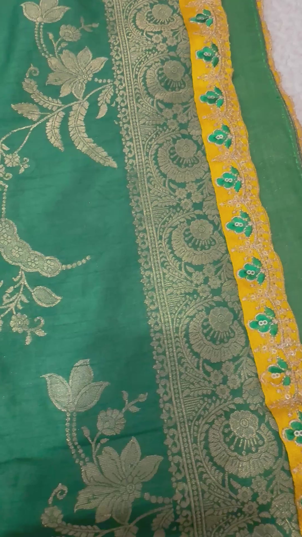 Green Dola Silk Saree with Embroidered Stitched Blouse